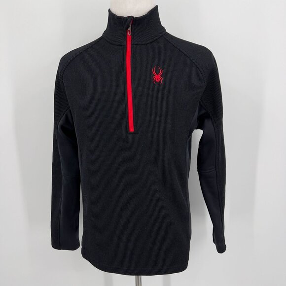 Spyder Men's Pullover 1/4 Zip Sweater M Medium Black With Red Details - Picture 2 of 6